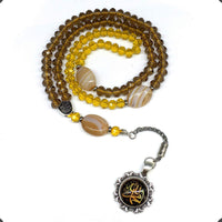 Special for Women Prayer Beads - Tesbih-Tasbih-Tasbeeh-Misbaha-Masbaha-Subha-Sebha-Sibha-Worry Beads-Rosary  (Yellow & Brown Crystal - 6x8 mm 99 Beads - Allah Tassel)