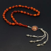 ALBATROSART -Squeezing Amber Collection- 33 Beads-Tesbih-Tasbih-Tasbeeh-Misbaha-Masbaha-Subha-Sebha-Sibha-Rosary  (Dark Honey Color -9x7mm- Beyzi Cut Beads)