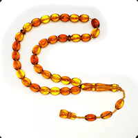 ALBATROSART -Squeezing Amber Collection- 33 Beads-Tesbih-Tasbih-Tasbeeh-Misbaha-Masbaha-Subha-Sebha-Sibha-Rosary  (Light Honey Color -9x7mm- Beyzi Cut Beads)