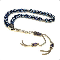 ALBATROSART Design -Special Evil Eye Beaded Collection Worry Beads - Prayer Beads (8 mm-33 Beads) Tesbih-Tasbih-Tasbeeh-Misbaha-Masbaha-Subha-Sebha-Sibha-Rosary (Electroplate Glass Blue Evil Eye)