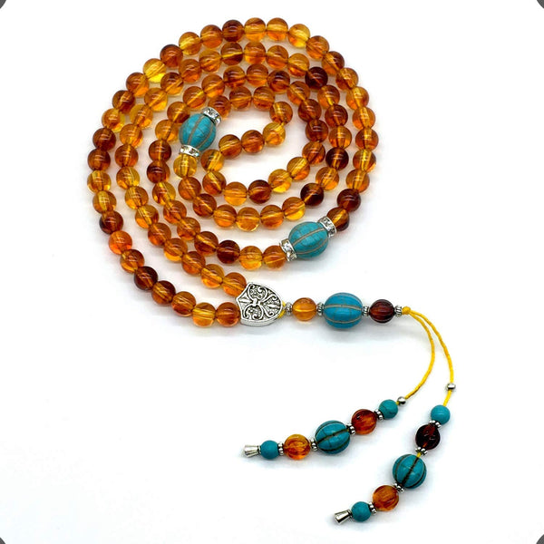 ALBATROSART Special for Woman Prayer Beads Series -99 Beads- Tesbih-Tasbih-Tasbeeh-Misbaha-Masbaha-Subha-Sebha-Sibha  (Honey Color Imitation Amber -8 mm Beads-)