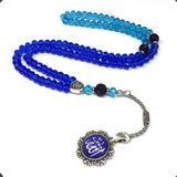 Special for Women Prayer Beads - Tesbih-Tasbih-Tasbeeh-Misbaha-Masbaha-Subha-Sebha-Sibha-Worry Beads-Rosary (Blue Crystal - 6x8 mm 99 Beads - Allah Tassel)