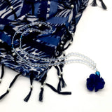 ALBATROSART99 Beads with Scarf -Prayer Beads-Worry Beads-Tesbih-Tasbih-Tasbeeh-Misbaha-Subha-Sibha-Rosary (Blue Square Scarf & 99 Clear Beads)