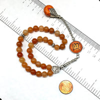 ALBATROSART -Elegance Collection- Prayer Beads-Tesbih-Tasbih-Tasbeeh-Misbaha-Masbaha-Subha-Sebha-Sibha-Rosary (Natural Orange Aventurine Stone and Teardrop Tassel Tesbih -8 mm, 33 Beads-)