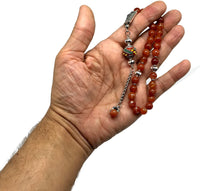 ALBATROSART - Fantastic Eagle Claw Series Worry Beads (8mm -33 Beads) - Prayer Beads Tesbih-Tasbih-Tasbeeh-Misbaha-Subha-Sebha-Sibha-Rosary  (Natural Striped Red Agate Beads)