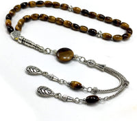 ALBATROSART Design -Tiger Eye Stone Series Worry Beads - Prayer Beads - Tesbih-Tasbih-Tasbeeh-Misbaha-Masbaha-Subha-Sebha-Sibha-Rosary  (Oval Cut Model 6x9 mm)