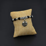 Onyx and Silver Plated Beads Bracelet with Allah Pattern (Ethnic Wallet Gift)