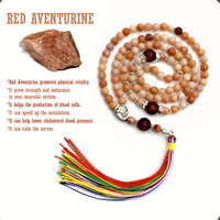 ALBATROSART -Red Aventurine Stone -6mm -99 Small Beads - Worry Beads with Matching Stretch Ring - Elastic Ring with Replaceable Snap Button -Tesbih-Tasbih-Misbaha-Subha-Sibha-Rosary