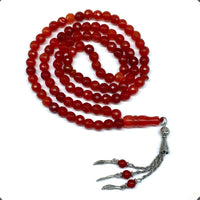 Brilliance Collection: Worry Beads-Prayer Beads-Tesbih-Tasbih-Tasbeeh-Misbaha-Masbaha-Subha-Sebha-Sibha-Rosary  (RED Agate Natural Faceted Gemstone -8 mm 99 Beads)