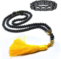 ALBATROSART Design -Black Hematit Beaded Collection -1 Worry Beads - Prayer Beads - Tesbih-Tasbih-Tasbeeh-Misbaha-Masbaha-Subha-Sebha-Sibha-Rosary (Black Hematite 6 mm 99 Small Beads & Bracelet)