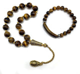 ALBATROSART Design -Relaxing Stress Relief Big Beads Prayer Beads, Worry Beads, EFE Tesbih, Maskot Tesbih, Tasbih, Rosary (Tiger Eye Natural Stone Beads and Bracelet- 12 mm-17 Beads-)