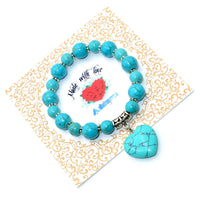 BRACELETS WITH HEART PENDANT SERIES- All Natural Stones (Turquoise Stone) (Free Ethnic Wallet)