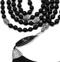 ALBATROSART - Mala Prayer Beads - Mala Necklace - Tibetan Mala Prayer Beads Meditation Beads Yoga Necklace - (Natural Black Onyx Stone - 8MM - 108 Beads)