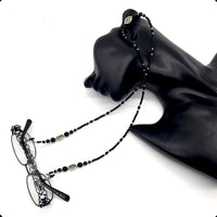 -HANDMADE Eyeglass Chains Elegant Eyewear Retainer Beaded Eyeglass Strap Holder Natural Stone Beaded Eyewear Retainer (BLACK AGATE Stone Beaded Design)