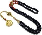 ALBATROSART Special Prayer Beads Series -99 Beads- Tesbih Tasbih Tasbeeh Misbaha Masbaha Subha Sebha Sibha (Black and Red Agate Natural Faceted Stone -8 mm-)