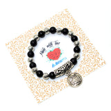 Onyx and Silver Plated Beads Bracelet with Allah Pattern (Ethnic Wallet Gift)