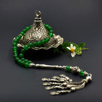 -PRESTIGE SERIES- Green Aventurine Stone Prayer Beads with Metal Tassel-Tesbih (8 mm 33 beads)