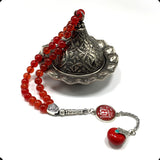 ALBATROSART -Elegance Collection- Prayer Beads-Tesbih-Tasbih-Tasbeeh-Misbaha-Masbaha-Subha-Sebha-Sibha-Rosary (Natural Red Agate Stone and Teardrop Tassel Tesbih -8 mm, 33 Beads-)