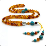 ALBATROSART Special for Woman Prayer Beads Series -99 Beads- Tesbih-Tasbih-Tasbeeh-Misbaha-Masbaha-Subha-Sebha-Sibha  (Honey Color Imitation Amber -8 mm Beads-)