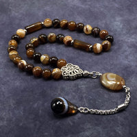 ALBATROSART -Elegance Collection- Prayer Beads-Tesbih-Tasbih-Tasbeeh-Misbaha-Masbaha-Subha-Sebha-Sibha-Rosary (Brown Banded Agate Natural Stone -8mm 33 Beads-)