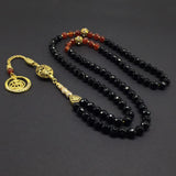 ALBATROSART Special Prayer Beads Series -99 Beads- Tesbih Tasbih Tasbeeh Misbaha Masbaha Subha Sebha Sibha (Black and Red Agate Natural Faceted Stone -8 mm-)