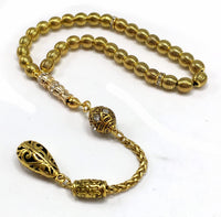 Antique Gold Plated Collection- Worry Beads-Prayer Beads-Tesbih-Tasbih-Tasbeeh-Misbaha-Masbaha-Subha-Sebha-Sibha-Rosary (-Antique Gold Plated and Rhinestone Alloy European Bead -7 mm 33 Piece-)