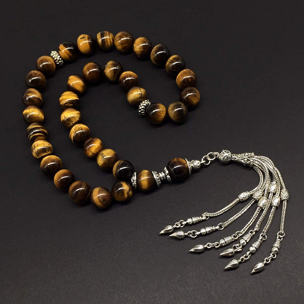 ALBATROSART Design -Tiger Eye Stone Series Worry Beads - Prayer Beads Tesbih-Tasbih-Tasbeeh-Misbaha-Masbaha-Subha-Sebha-Sibha-Rosary (Big Beads --12 mm-33 Beads-)