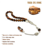 Long Metal Tassel Tiger Eye Stone Prayer Beads-Tesbih-Tasbih-Tasbeeh-Misbaha-Masbaha (8 mm 33 beads)