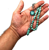 ALBATROSART -Luxury Collection- Prayer Beads-Worry Beads-Tesbih-Tasbih-Tasbeeh-Misbaha-Masbaha-Subha-Sebha-Sibha-Rosary (Turquoise Natural Stone / Bullet Shape Hexagon Gemstone -8 mm, 33 Beads-)