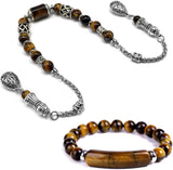 -Zaza Collection- Zaza Stress Worry Beads-Prayer Beads-Tesbih-Tasbih-Tasbeeh-Misbaha-Masbaha-Subha-Rosary (Tiger Eye Stone Zaza and Tiger Eye Stone Bracelet)