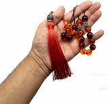 Greek KOMBOLOI Series Worry Beads Begleri Pony Anxiety Beads Rosary Relaxation Stress Relief (Rust Color Imitation Amber Acrylic 13.5 mm 17- Big Beads)