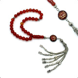 ALBATROSART -Prestige Series -1- (8 mm,33 Beads) Worry Beads-Prayer Beads-Tesbih-Tasbih-Tasbeeh-Misbaha-Masbaha-Subha-Rosary (Natural Red Agate Stone - Allah )