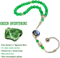 SPECIAL ALLAH-MOHAMMED TASSELS SERIES (Green Aventurine Stone -2) Prayer Beads (8 mm-33 beads)