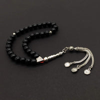 ALBATROSART -Gentle Men Collection- Prayer Beads-Worry Beads-Tesbih-Tasbih-Tasbeeh-Misbaha-Masbaha-Subha-Sebha-Rosary  (Shiny Black Glass Beads -8 mm 33 Beads-)