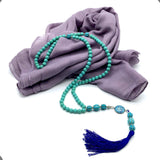 ALBATROSART -99 Beads with Scarf -Prayer Beads-Worry Beads-Tesbih-Tasbih-Tasbeeh-Misbaha-Subha-Sibha-Rosary (Gray Shawl & Acrylic Turquoise -8 mm- Beads)