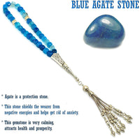 SQUARE COLLECTION Blue Agate Stone Worry Beads - Prayer Beads - Tesbih -Tasbih (8 mm-33 Beads)