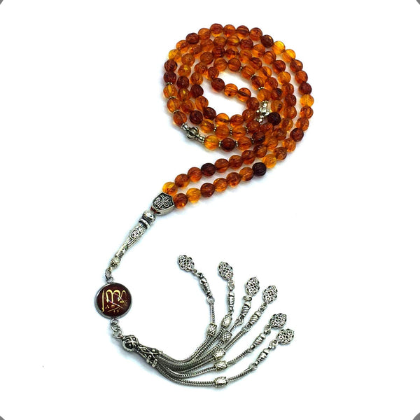ALBATROSART Special for Woman Prayer Beads Series -99 Beads- Tesbih-Tasbih-Tasbeeh-Misbaha-Masbaha-Subha-Sebha-Sibha (Honey Color - Corrigated Imitation Amber - 7 mm - 99 Beads)