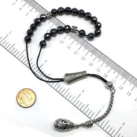 Greek KOMBOLOI Series Worry Beads Begleri Pony Anxiety Beads Rosary Relaxation Stress Relief (Black Hematite Faceted Beads & Bracelet- 8 mm, 21 Beads)