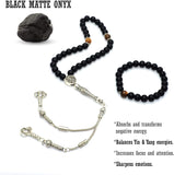 ALBATROSART -Spring Collection- Tesbih-Tasbih-Tasbeeh-Misbaha-Masbaha-Subha-Sebha-Rosary-Worry Beads-Prayer Beads (Black Matte Onyx Prayer Beads and Bracelet)