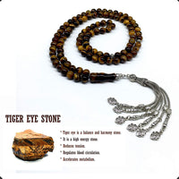 ALBATROSART Special Prayer Beads Series -99 Beads- Tesbih Tasbih Tasbeeh Misbaha Masbaha Subha Sebha Sibha  (Tiger Eye Natural Stone -8 mm-)