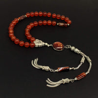 ALBATROSART -Elegance Collection- Prayer Beads-Tesbih-Tasbih-Tasbeeh-Misbaha-Masbaha-Subha-Sebha-Sibha-Rosary (RED Agate Stone 8mm -33 Beads)