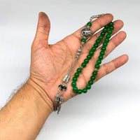 ALBATROSART Design - Long & Stylist Tassels Worry Beads - Prayer Beads (8 mm-33 Beads) Tesbih-Tasbih-Tasbeeh-Misbaha-Subha-Sebha-Sibha-Rosary (Green Jade Natural Stone)