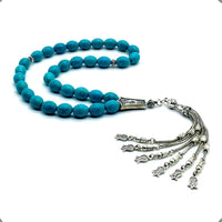 ALBATROSART -New Turquoise Collection- (33 Beads) Worry Beads-Prayer Beads-Tesbih-Tasbih-Tasbeeh-Misbaha-Masbaha-Subha-Sebha-Sibha-Rosary (Synthetic Turquoise Stone - 10x12 mm)