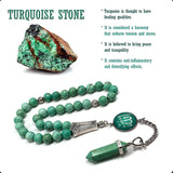 ALBATROSART -Luxury Collection- Prayer Beads-Worry Beads-Tesbih-Tasbih-Tasbeeh-Misbaha-Masbaha-Subha-Sebha-Sibha-Rosary (Turquoise Natural Stone / Bullet Shape Hexagon Gemstone -8 mm, 33 Beads-)