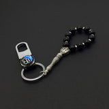 Allah Patterned Handmade Keychain & Rosary Collection- Key Chain-Car Key Chain-Handbags Holder-Worry Beads-Prayer Beads-Tesbih-Tasbih-Tasbeeh-Masbaha(Leather Keychain 10 mm-Black Beads)