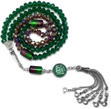 Special for Women Muslim Prayer Beads- Tesbih-Tasbih-Tasbeeh-Misbaha-Masbaha-Subha-Sebha-Sibha-Worry Beads (Dark Green & Purple Crystal - 6x8 mm 99 Beads - Allah Tasselt)