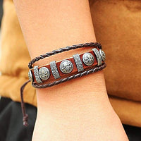 NEW BRACELET SERIES Vintage Unisex Leather Bracelet Punk Silver Skull Pattern (ETHNIC WALLET GIFT)