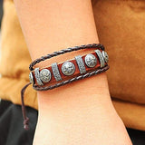 NEW BRACELET SERIES Vintage Unisex Leather Bracelet Punk Silver Skull Pattern (ETHNIC WALLET GIFT)