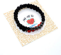 Elegant New Bracelet Series: Black Matte Onyx / Red Howlite Stone Bracelet Set (ETHNIC WALLET GIFT)