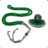 ALBATROSART -Prayer and Worry Beads with Matching Stretch Ring - Elastic Ring -Tesbih-Tasbih-Misbaha-Subha-Sibha-Rosary (Green Jade -6 mm-99 Small Beads and Stretch Ring)